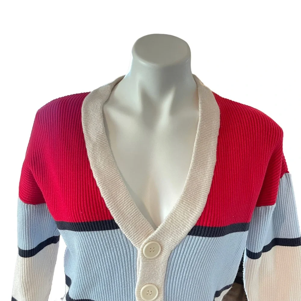 ModCloth Multi-Color Striped Ribbed Button Up Sweater - Picture 2 of 10
